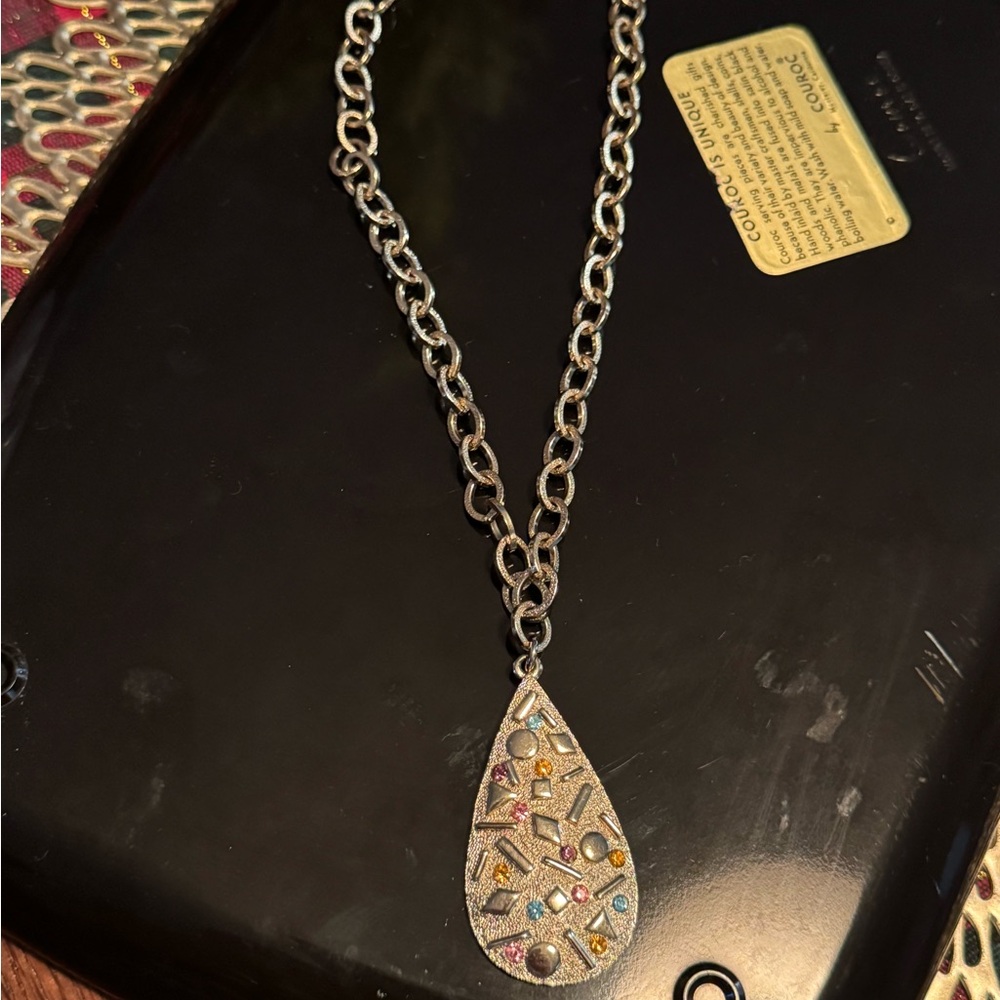 70’s Sarah Coventry Sultana Confetti Teardrop Pendant Necklace Vintage Jewelry
